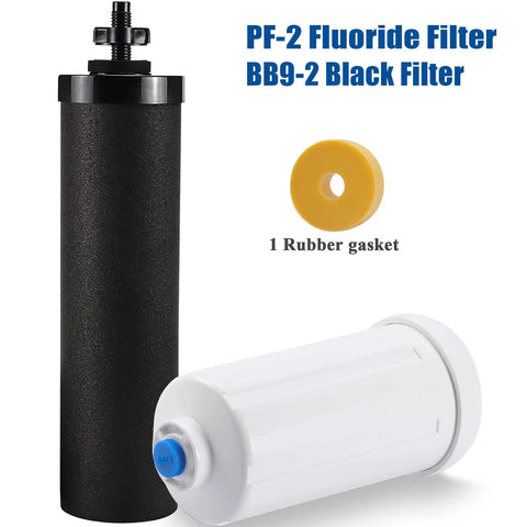 Fluoride Water Filter Replacement For Gravity Filtration Systems PF2 Style Top Notch Filtration That Removes Odor Color Residual Chlorine And Heavy Metals Fits Berkey Purification Elements For Traveler Nomad King And Big Series black and white filter with gasket
