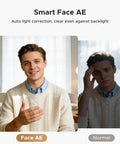 Smart Face AE comparison showing clear lighting versus backlight with Next Level 4K Webcam Works Like a Dream With Super Crisp 60 FPS Output For PCs And Macs.