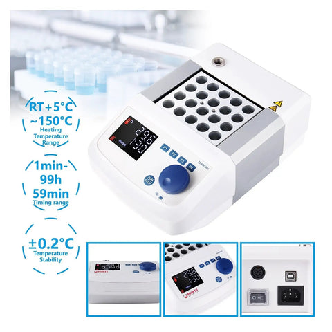 Digital Dry Bath Incubator With Led Display And Aluminum Heating Block For Lab Use, showing control panel and heating block.