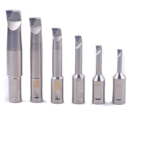 Heavy Duty R8 Boring Head Set With Three Inch Head And Three Quarter Inch Shank Six Piece Boring Bar Set Includes Inserts TBGT 06 TPGT 09 TPCT1103 For Precision Milling And Lathe Work Min Bore Three Eighth Inch Max Bore Six Inch displayed in a row