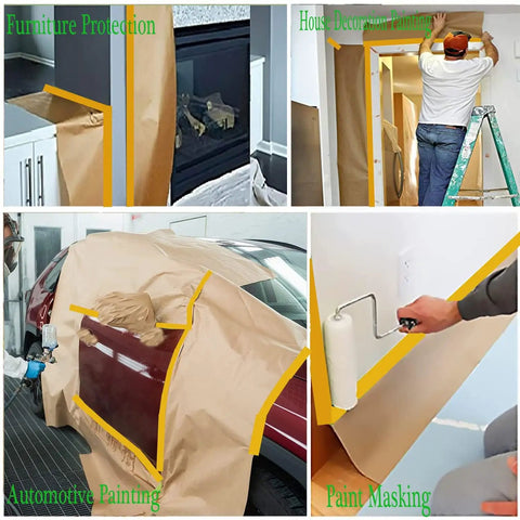Adhesive Masking Paper Roll No Fuss 20 Inch by 50 Feet for Auto Body and Wall Masking used for painting car and home surfaces