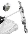 Ultra Compact Rope Hoist With 8 to 1 Lift Upgraded 4 Wheel Block And Tackle System 2200 lb Load Capacity close-up view