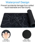 Large Topographic Gaming Mouse Pad 31.5 By 11.8 Inches With Smooth Surface Grippy Non Slip Base And Stitched Edge XL Desk Mat Black
