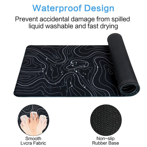 Large Topographic Gaming Mouse Pad 31.5 By 11.8 Inches With Smooth Surface Grippy Non Slip Base And Stitched Edge XL Desk Mat Black