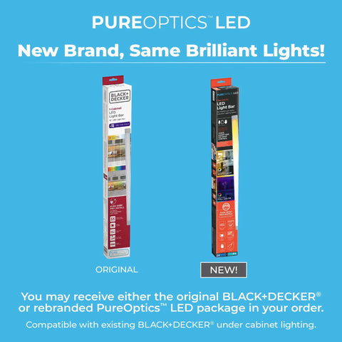 Packaging of 18-Inch Under Cabinet LED Light Bar Add On Kit For Kitchen And More Linkable Up To Eight Bars Plug In Or Hardwire Compatible Adjustable White And RGB LEDs Bright Task Lighting For Kitchen Closets Pantries Garages And Utility Spaces.