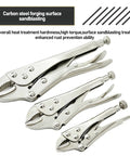 Set of locking pliers, 4 inch with curved jaw and wire cutter, pro grade chromium vanadium steel for heavy duty gripping.