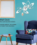 DIY Silver Mirror Leaf Wall Clock Sticker Kit With Modern Hollow Floral Design Self Adhesive Wall Decal For Living Room Bedroom Office Decor Silent Movement Easy Peel And Stick Elegant Home Accent on blue wall