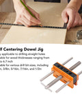 Self Centering Dowel Jig For Boss Level Hole Alignment In Woodworking, Sizes 1/4 3/8 5/16 7/16 1/2 Inch Drill Guide With 6 Bushings