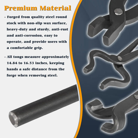 V Bit Blade Tongs Set for Knife Making And Bladesmithing, heavy-duty steel with wax surface, close-up of tong joints and grip