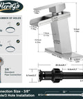 Dimensions of Waterfall Style Brushed Nickel Bathroom Faucet For Sink With One Or Three Hole Setup, Easy Install Pop Up Drain