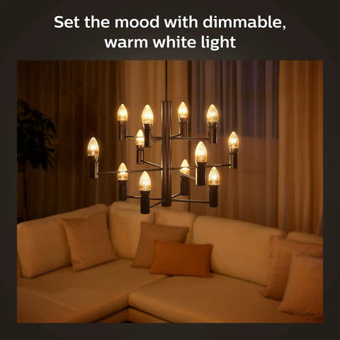 Room with chandelier using 4 Pack Soft Warm White Filament LED Bulbs 25W Equivalent E12 Candle Base Candle Shaped