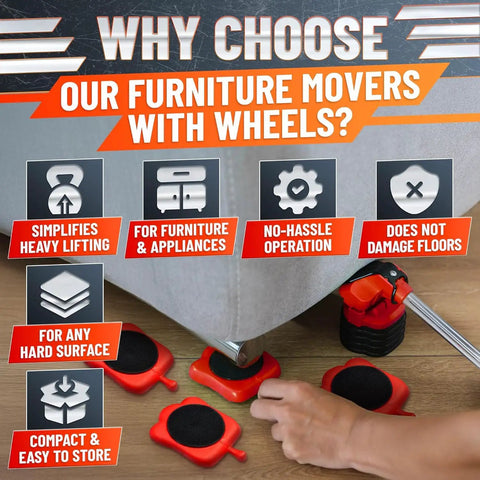 Heavy Duty Furniture Mover Kit With Wheels Appliance Lifter And Sliders That Lift Up To 660 Lbs Includes 4 Sliders And Lifting Extenders