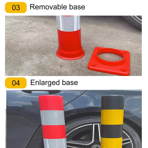 Heavy Duty Plastic Safety Bollard Post With Bright Reflective Tape Yellow Traffic Road Pile And Parking Barrier Come With Mounting Base No Sweat Installation Rock Solid Durability