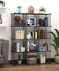 Wire Cube Storage Organizer For Home And Office, 12 Cube Metal Grid Shelving System, showcased in modern living room.