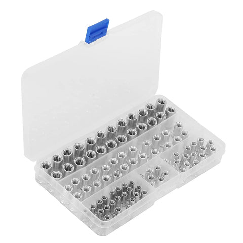 Top Shelf Rivet Nut Tool Kit With Built In Cutter And One Hundred M4 M8 Aluminum Rivnuts in clear storage case.