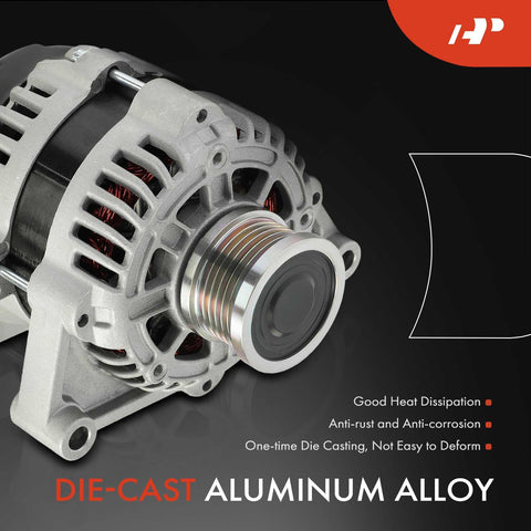 Die-cast aluminum alternator for Chevrolet Sonic 2012-2020, 1.4L, 12V 100A, six groove pulley, clockwise rotation.