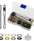 One Quarter Inch Grommet Kit 200 Piece Set With Durable Metal Eyelets And Tools In Gold Silver Black Bronze for DIY Projects with Storage Box