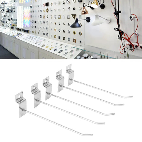 Heavy Duty Slat Wall Hooks Slot Plate Hook Slotted Plate Single Wire Hooks 15cm Iron Silver Electroplated with 30 Degree Upturned Flat Tip