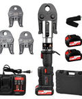 Heavy Duty 21V Cordless Pipe Crimping Tool With Brushless Motor And High Carbon Steel Build, includes three jaws and charger.