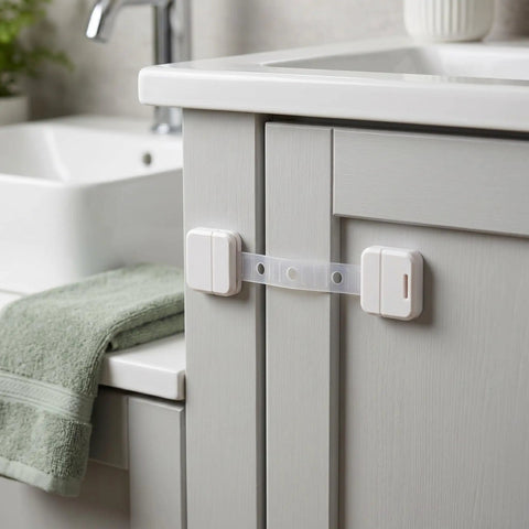Adhesive Kid Proof Child Safe Cabinet Locks With Key For Cabinets Drawers And Doors Multi Purpose Latches installed on kitchen cabinet