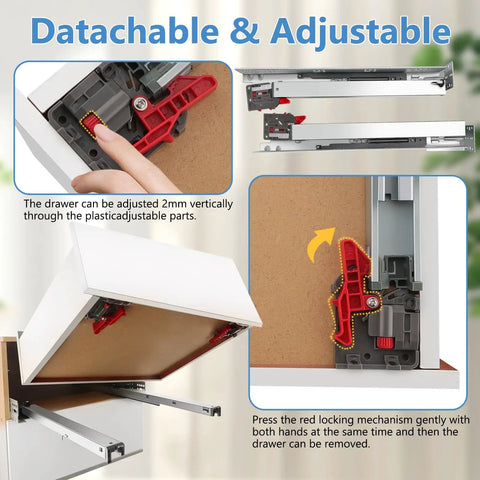 Kickass Four Pair Set Of Twelve Inch Undermount Drawer Slides With Butter Smooth Soft Close And Full Extension Concealed Runners. Adjustable red locking mechanism.