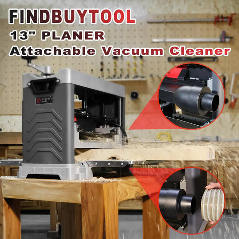Heavy Duty 13 Inch Benchtop Wood Thickness Planer With Slick Helical Spiral Cutterhead And 120V 15Amp Motor for fast stock removal with vacuum attachment.