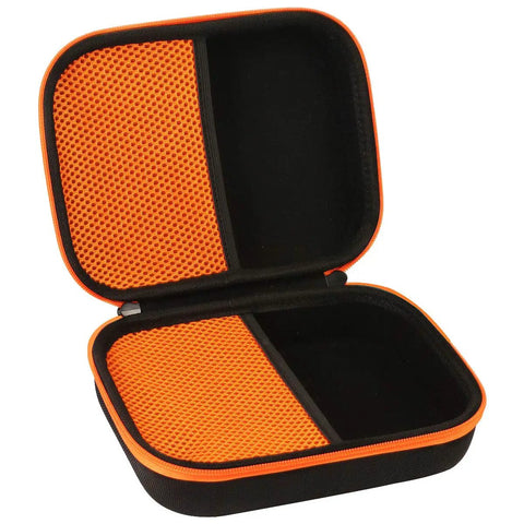 Open orange hard carrying case with mesh pockets, designed for Black Decker 4V Max Cordless Screwdriver BDCSFL20C, showing EVA interior.