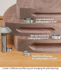 Top Notch Carbide Tipped V Groove Finger Grip Router Bit One Half Inch Shank with various bearings for cutting boards.