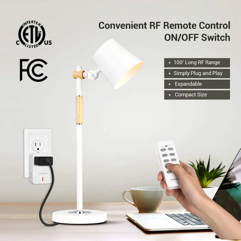 Remote Control Outlet Set With Two Remotes And Five Outlets, No Fuss Wireless On Off Power Switch Kit, white lamp with remote
