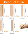 Assorted Wood Dowels Set, Fifty Pcs, Hardwood Dowels In Three Sixteenth Inch, Quarter Inch, Five Sixteenth Inch, Three Eighth Inch