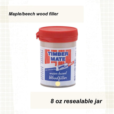 8 oz jar of Maple Beech Pine Hardwood Wood Filler showing label and red lid for DIY interior repairs