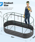 Self Watering Galvanized Raised Garden Bed Kit For Veggies Herbs And Flowers With Mesh Cover In A Large Oval Metal Outdoor Planter Box Six Foot By Three Foot By One Foot