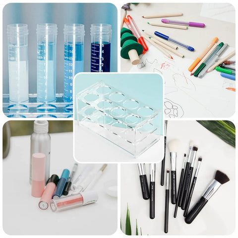 Eight Hole Transparent Acrylic Test Tube Rack For Fifty Milliliter Tubes Clear Durable Lab Organizer Stand with test tubes and brushes