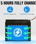 Beefy 12V 50Ah LiFePO4 Trolling Battery With 4A Smart Charger charging diagram showing 5 hours full charge process