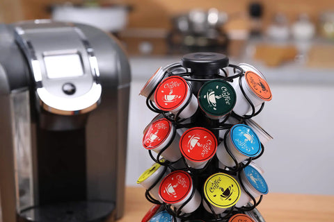 Wobble Free 35 Pod Coffee Pod Carousel Compatible With Keurig K Cup Pods And Third Party Pods, Holds 35 Pods, counter setup