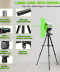 Dual Laser Level With Tripod USB Rechargeable 2200mAh Battery Self Leveling IP54 Waterproof Dustproof Shockproof 7 Hour Runtime For Precise DIY And Pro Projects with aluminum tripod