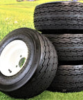 18x8.50-8 Golf Cart Tires On 8x7 White Wheels Assemblies Set Of 4 Universal Fit For EZGO Yamaha Club Car Golf Carts Built For All Terrain Traction And A Smoother Ride On Grass Sand And Gravel Upgrade Your Cart And Roll With Confidence