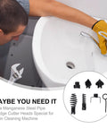Heavy Duty 7 Piece Drain Auger Drill Bit Kit With Rugged Manganese Steel Cutters Built To Slash Through Dense Sink Gunk And Kitchen Grease Skipping The Plumber with Tools in Use