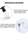 Outdoor S14 LED String Light Bulbs 1.5W Replacement Pack, Shatterproof And Waterproof IP65, Detachable safety plastic