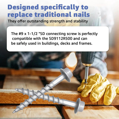 Heavy Duty Joist Hanger Screws For Framing No. 9 By 1-1/2 Inch Construction Screws 1/4 Inch Hex Head Galvanized Finish Replaces 9112R500 Fits 0.380 Inch Deck Screws 500 Count close-up