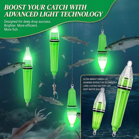8 Pack Underwater Fishing Lights Green LED Deep Drop Night Fishing Set 360 Degree Bait Lure Attractant under ocean water