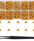 500 Piece Ceramic Capacitor Kit With 10 Value Assortment From 0.1uF To 10uF, 50V, organized in a plastic case with diagram and tweezers