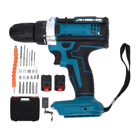 Tough As Nails Cordless Drill Set Featuring Dual Speed Control And Forward Reverse Switch Powered By Powerful Battery, 20V tool with accessories.
