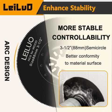 3-1/2 inch semicircle oscillating tool blade for wood, enhancing stability and precision cuts for contractor use.