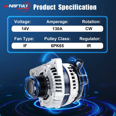 130Amp High Output Alternator Replacement Fits Pilot 2012-2015, Ridgeline 2012-2014, Odyssey 2011-2013 3.5L V6 CW 6-Groove Clutch