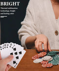 Person holding playing cards with 2 Sets Sublimation Blank Poker Cards 2.55 By 3.54 Inches White Deck Kit for game night.