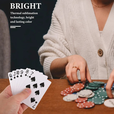 Person holding playing cards with 2 Sets Sublimation Blank Poker Cards 2.55 By 3.54 Inches White Deck Kit for game night.