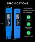 Image of 6.06 inch blue 3 In 1 TDS EC Temperature Meter For Water Quality Crazy Accurate Digital Tester Home Water Test Kit with display.
