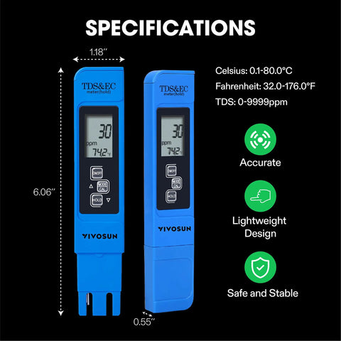 Image of 6.06 inch blue 3 In 1 TDS EC Temperature Meter For Water Quality Crazy Accurate Digital Tester Home Water Test Kit with display.