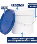 Tankless Water Heater Descale Kit With 2 Gallon Submersible Mag Drive Pump Pail Hoses And Non Toxic Descaler Powder 2-gallon pail and lid